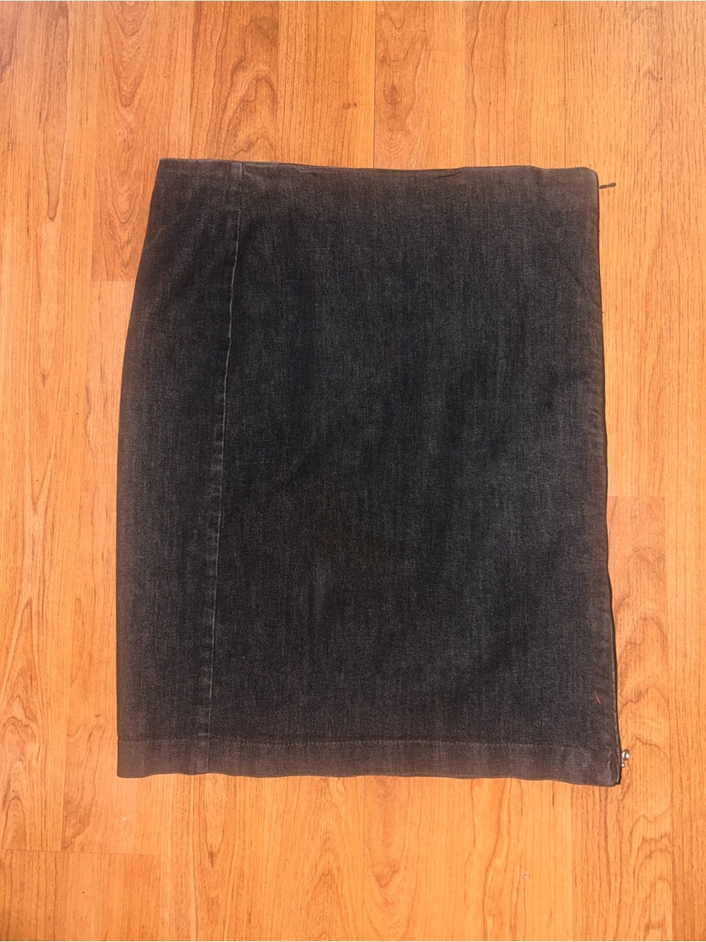 Lauren Ralph Lauren Black Denim Midi Length with Leather Trim Zipper Slit Sz 14